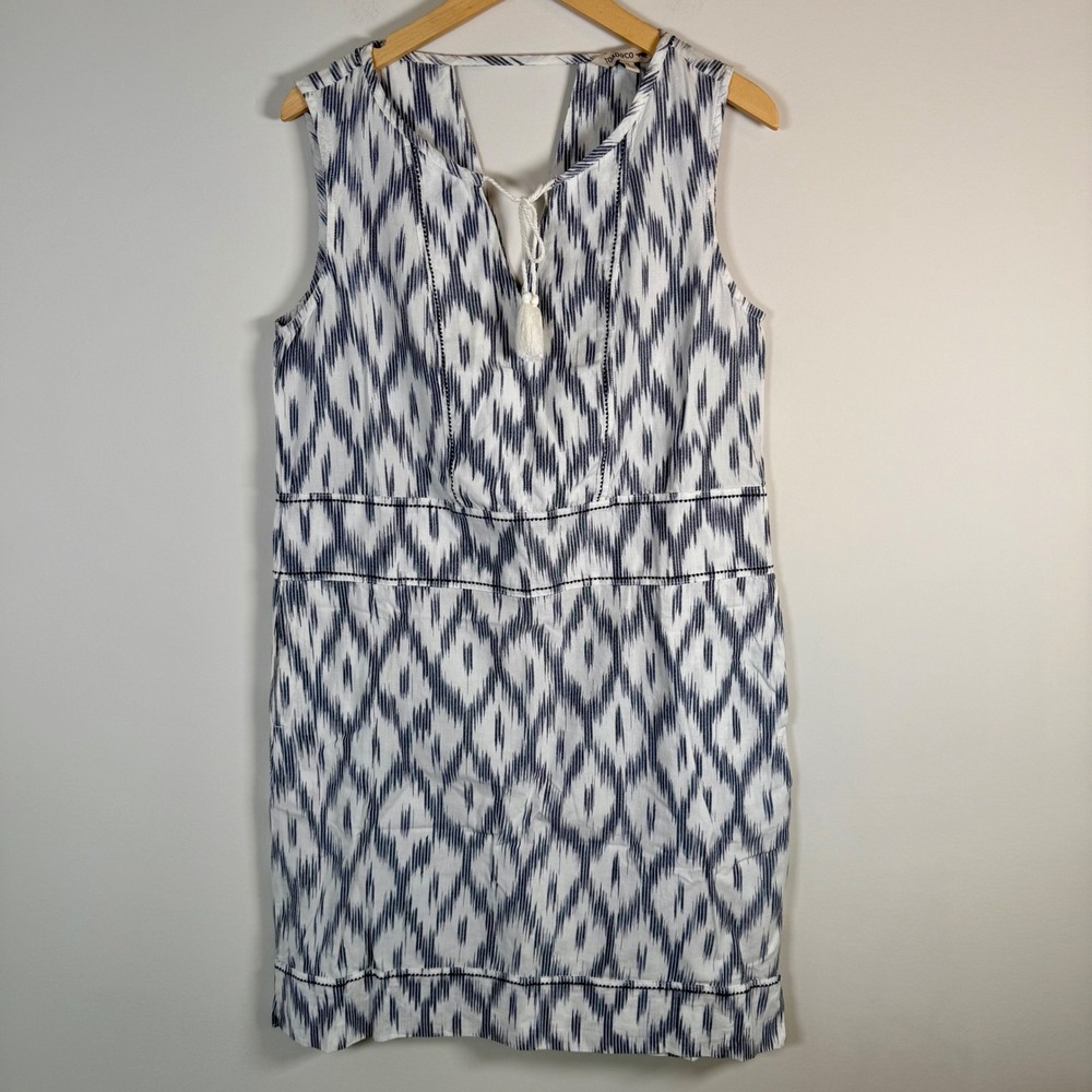 Toad&Co Shakti Ikat Print Sleeveless Shift Mini Dress Medium 100% Organic Cotton